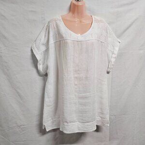 Lungo Larno Embroidered Top Tunic Women Size 2X White Linen